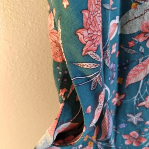 Anthropologie Floral Dress Flutter Sleeve Teal Coral XS - Picture 10 of 14